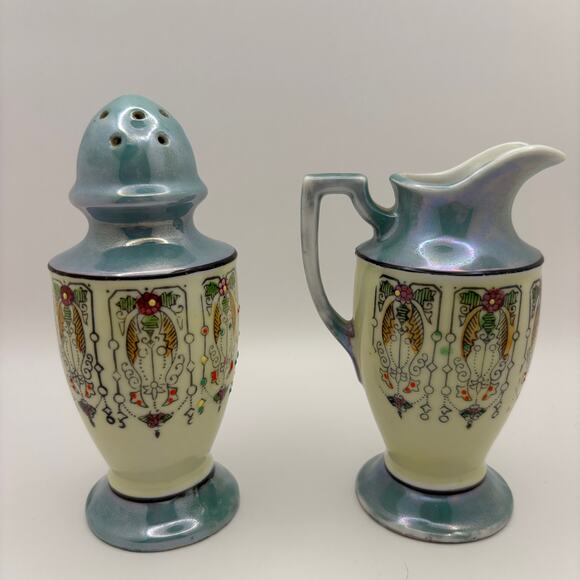 Art Deco Muffineer Lusterware Hand Painted Sugar Shaker Creamer Made in Japan - Picture 2 of 8